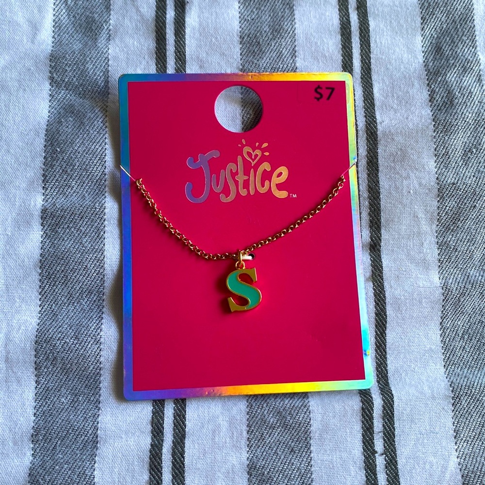 Justice S letter necklace
